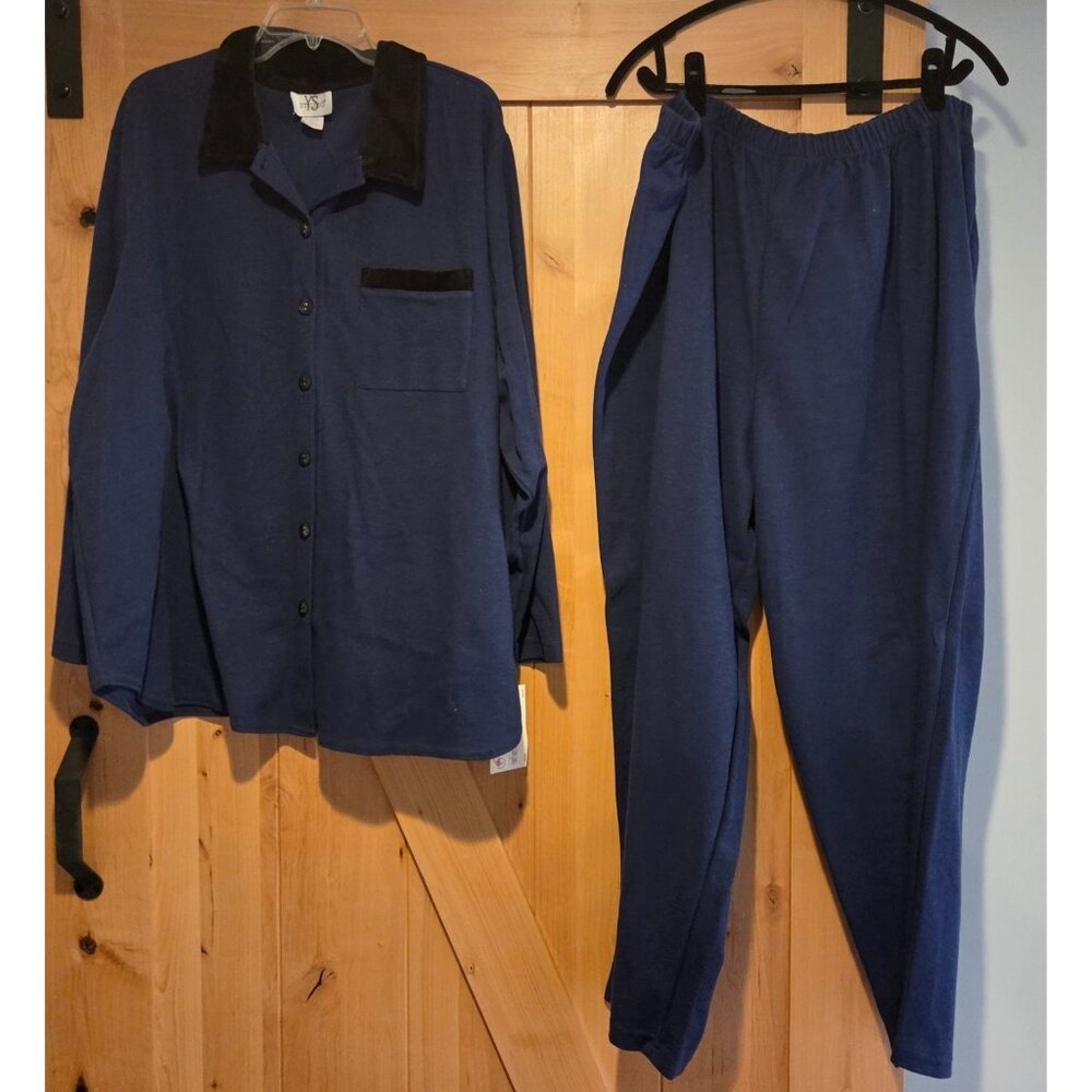 NWT YS Studio Youngstuff Sz 3X Two Piece Top & Pants Set Blue Velvet Trim Lounge